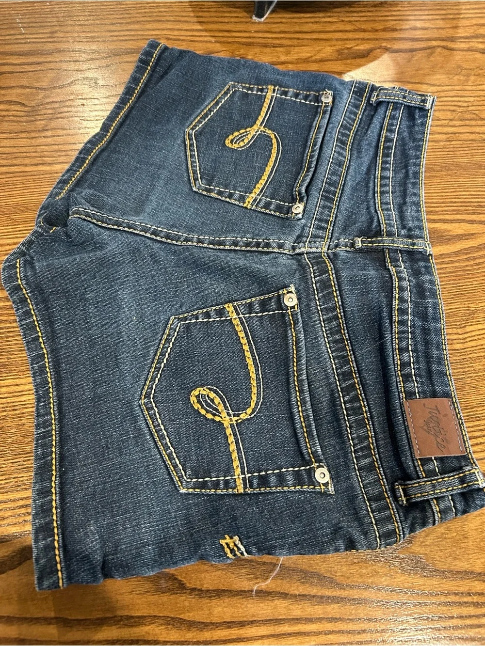 Justice Dark Blue Denim Shorts with Contrasting Yellow Stitching